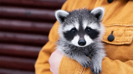 Small baby raccoon being held, representing animal welfare, conservation, and the bond between humans and wildlife