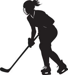 Hockey Girl Silhouette Vector on Transparent Background
