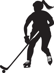 Hockey Girl Silhouette Vector on Transparent Background