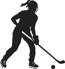Hockey Girl Silhouette Vector on Transparent Background