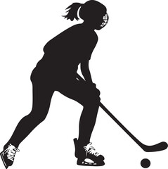Hockey Girl Silhouette Vector on Transparent Background