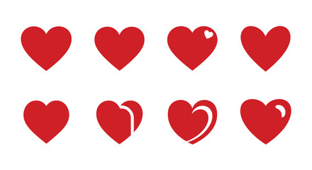 Collection of various red heart shapes and icons representing love, romance, and health for Valentine's Day or medical applications.