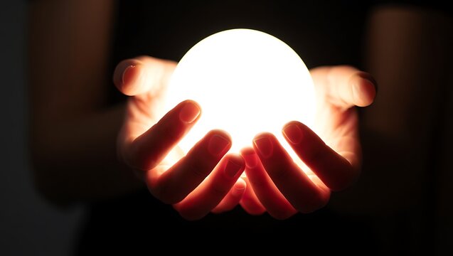 person holding a glowing orb in their cupped hands
