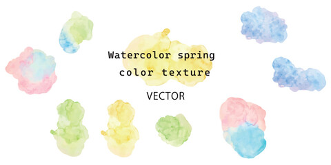 水彩絵の具で描いた春色の花びらのテクスチャ素材セット