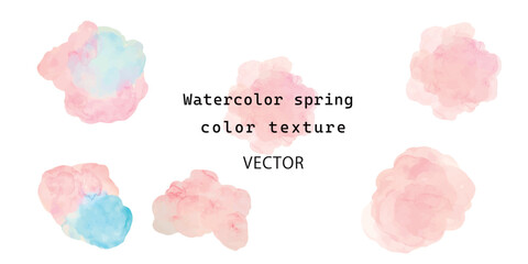 水彩絵の具で描いた春色の花びらのテクスチャ素材セット