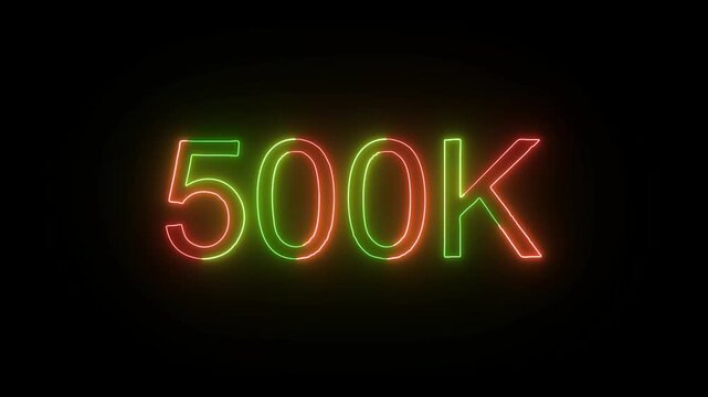 Glowing neon 500k text animation on black background