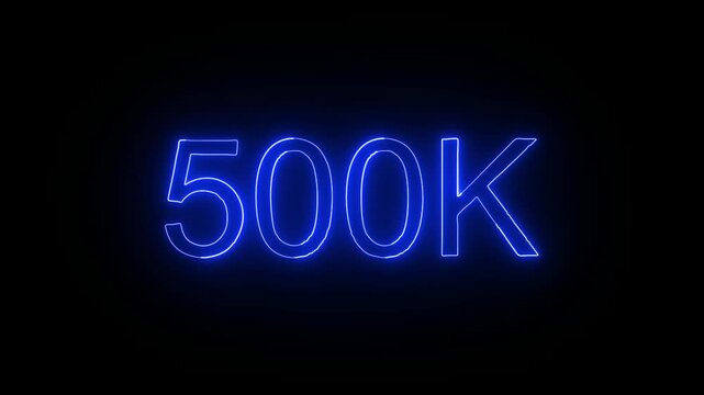 Glowing neon 500k text animation on black background