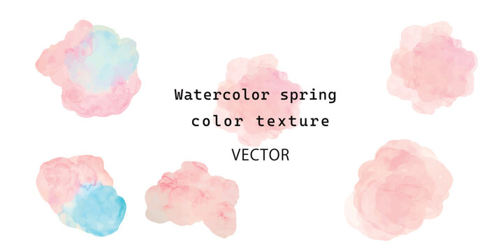 水彩絵の具で描いた春色の花びらのテクスチャ素材セット