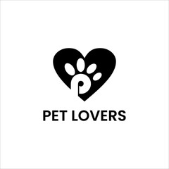 Pet Lovers Logo Vector Icon with Heart and Paw Symbol Representing Animal Care Love Adoption Veterinary and Pet Community Isolated on White Background