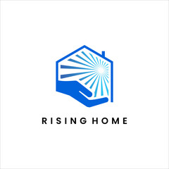 Rising Home Logo Vector Icon with Hand and House Symbol Representing Property Care Protection Real Estate and Housing Concept Isolated on White Background