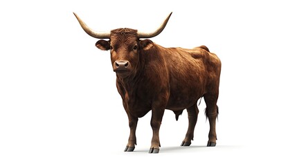 Realistic brown bull with visible muscles and large horns, 3D design showcasing lifelike features and detail.