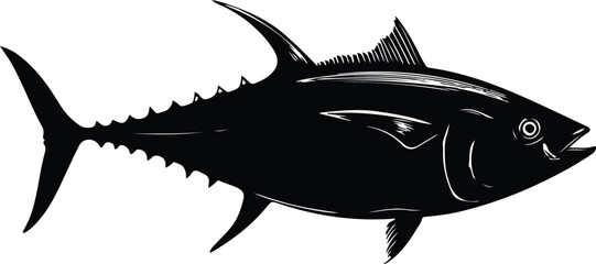 Tuna Fish Silhouette Vector on Transparent Background