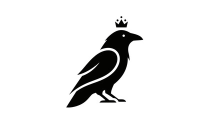 Obraz premium Black Bird Silhouette with Crown Illustration.