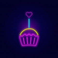 Neon cupcake with heart vector illustration