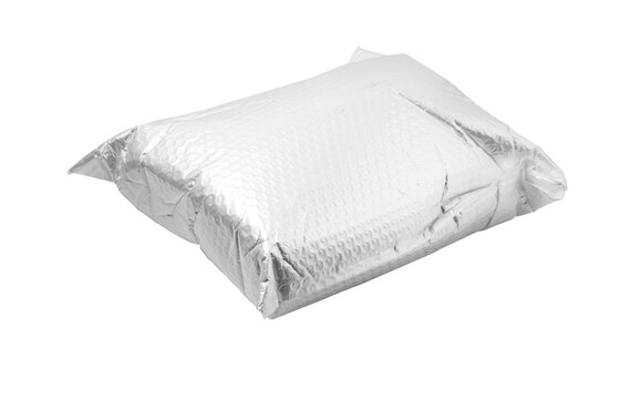 White padded bubble mailer parcel on transparent background