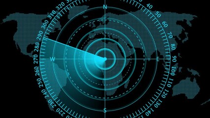 Radar screen loop with scanning beam circular grid. Radar scanning technology background. Digital radar screen infographic HUD call loading radar targets and futuristic user interface. - Powered by Adobe