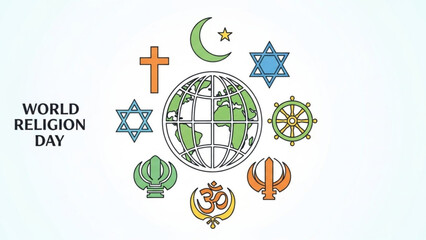 World religion day, diverse faith symbols, global spirituality, religious icons, cultural diversity, interfaith, ecumenical, spiritual