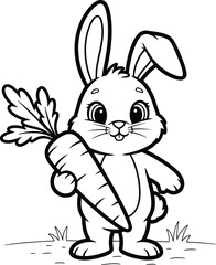 Fototapeta premium Cute cartoon rabbit holding a large carrot isolated on transparent background