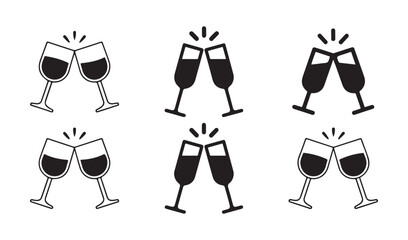 Glass icon set. Various wine glasses, a red wine glass, a champagne glass, elixir, various wine glasses, wine and champagne glass. vector illustration eps 10