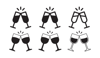 Glass icon set set. holds a crimson elixir, various wine glasses, wine and champagne glass. vector illustration eps 10