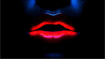 Fototapeta premium red lips isolated on black