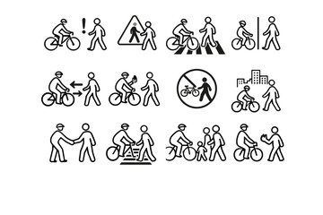 Cue vigilance urban caution cycling icon space safety pedestrians people first vector