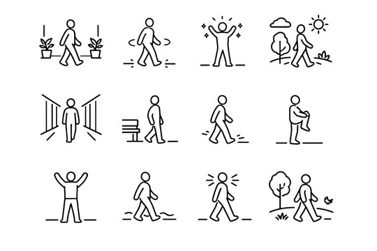 Break quiet vector short pause walk pacing movement indoors calm icon gentle