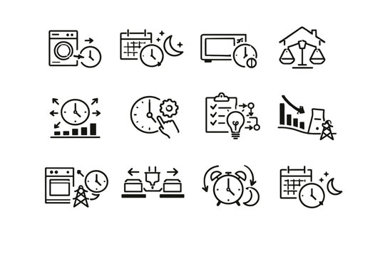 Flexible vector icon scheduling balancing schedule shifting energy home habit reduction timing