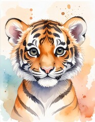 S&uuml;&szlig;es Baby-Tiger &ndash; Aquarell Portr&auml;t