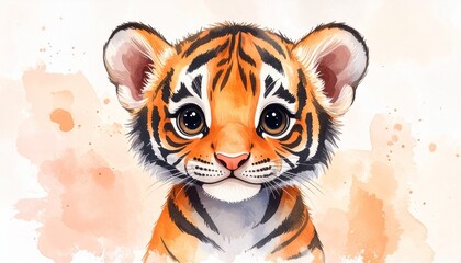 S&uuml;&szlig;es Baby-Tiger &ndash; Aquarell Portr&auml;t