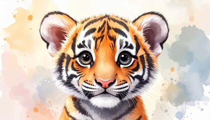 S&uuml;&szlig;es Baby-Tiger &ndash; Aquarell Portr&auml;t