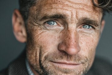 Obraz premium Middle-aged person with a focused expression in a simple setting