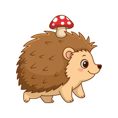 Cute cartoon hedgehog with a mushroom on its back