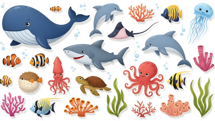 Vibrant ocean creatures and coral reef illustration