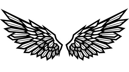 Obraz premium a black and white illustration of a pair of wings on a white background