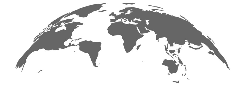 Curved World Map Silhouette with Blue Earth Globe &ndash; Global Business Geography and Travel Vector Infographic