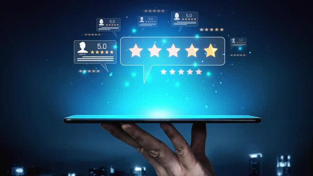 Customer centric review and rating system support product review, digital rating concept, and customer give good trust by visualizing people choice through stars and feedback content technology Marrow