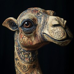Detailed illustration of a camel's face with sharp lines, soft features, and a thoughtful expression in light tones