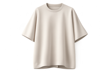 Beige T-shirt mockup presented on transparent background, apparel stock.