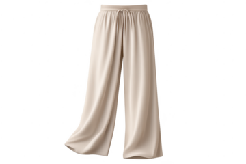 Beige wide-leg trousers on a transparent background for fashion design.