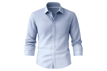 Formal Light Blue Shirt with Long Sleeves on transparent background.