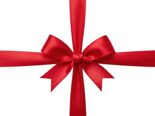 Vibrant red satin ribbon bow with cross isolated on transparent background isolated on transparent background