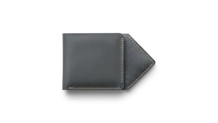 Elegant black leather wallet with white stitching on clean white background