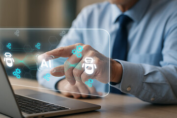 Businessman Using Holographic Interface