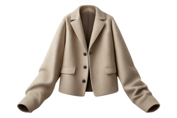 Elegant beige blazer jacket on transparent background studio shot