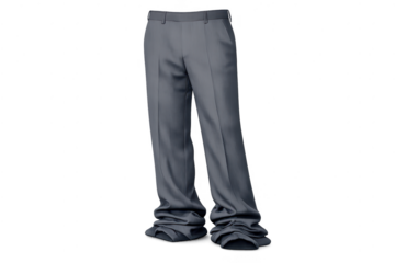 Gray wide-leg formal pants on a transparent background, elegant design.