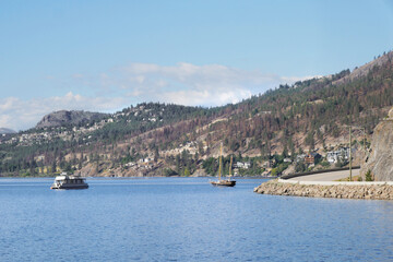 Okanagan Lake at Westside Road during a spring season in West Kelowna, British Columbia, Canada