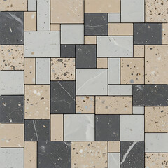 Abstract mosaic pattern featuring rectangular and square tiles in varied tones