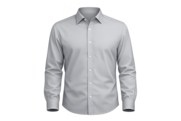 Formal gray shirt on transparent background. Long-sleeved dress shirt.