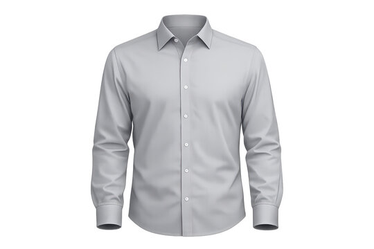 Formal gray shirt on transparent background. Long-sleeved dress shirt.